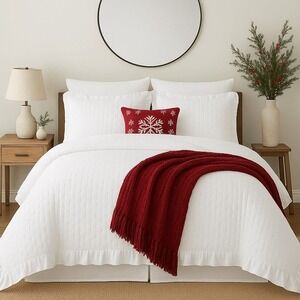 Mabel Collection 3pc King Quilt Set White Ruffle Garment Washed Bedding NWT